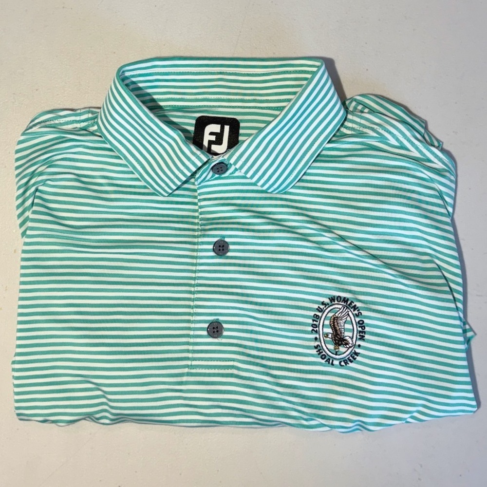 FJ FootJoy Mens 2018 US Womens Open Shoal Creek Striped Golf Polo Green Large